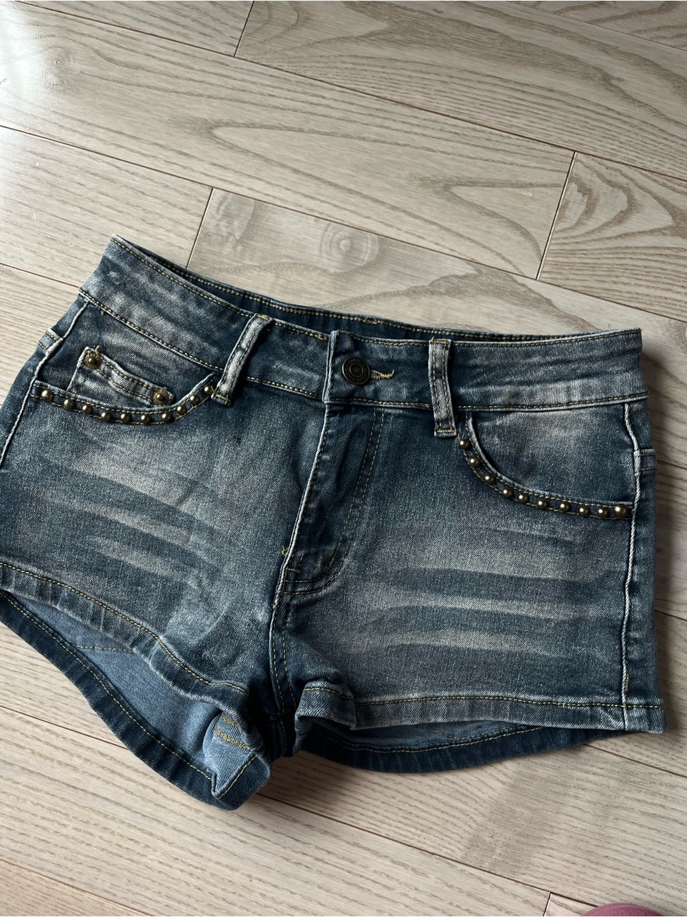 Buttery Denim Studded Women's Mini Shorts - Blue